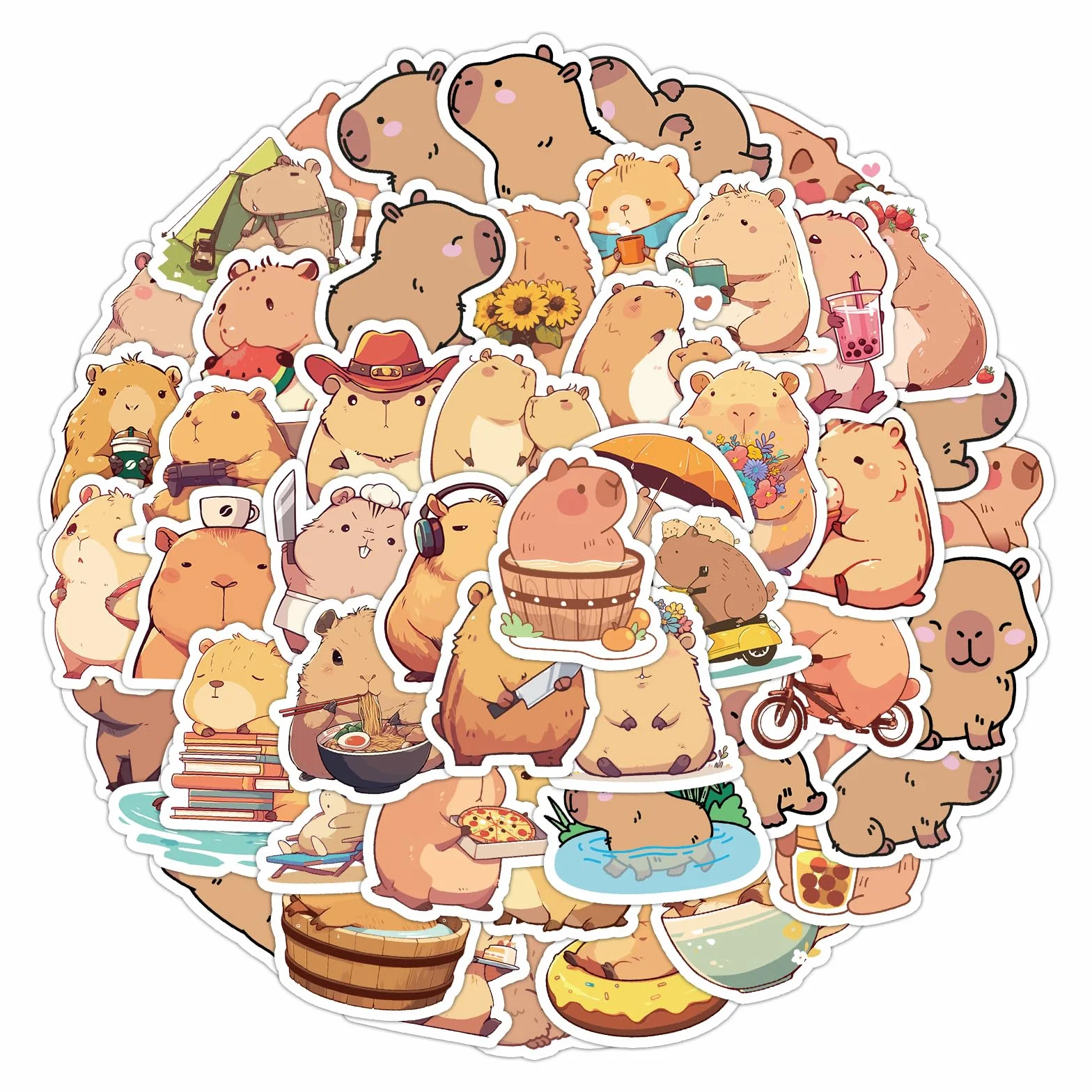 50 sztuk naklejek Capybara dla dzieci, duże 6,5 cm słodkie naklejki Capybara, wodoodporne naklejki Capybara na dekorację urodzin, naklejki Capibara, naklejki Kapibara na walizkę, butelkę z wodą