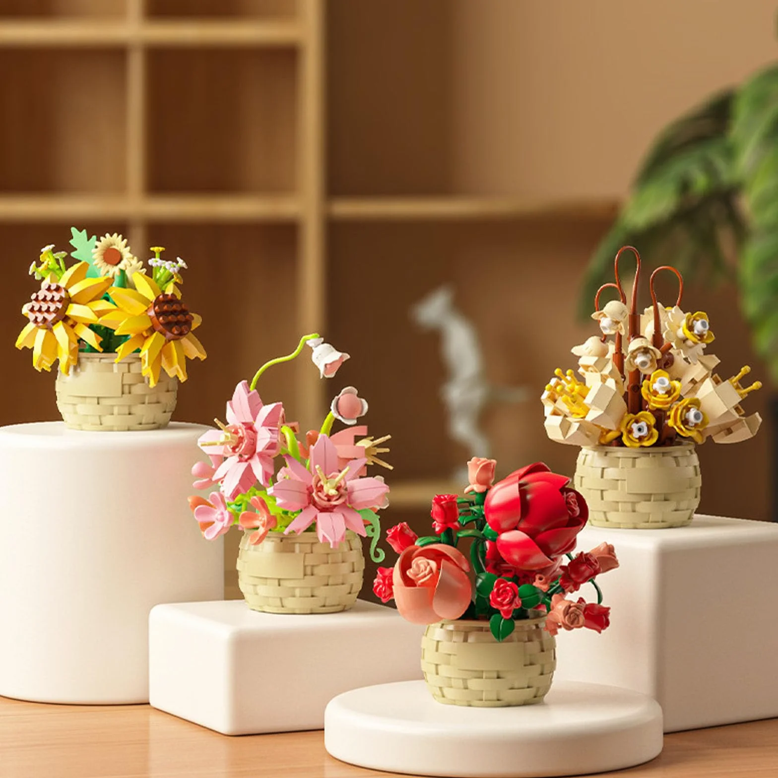 Zestaw mini klocków kwiatowych, zabawka klocków kwiatowych, zabawka rośliny i sukulenty, doniczka z klocków, kolekcja botaniczna, prezent urodzinowy (perfumowana lilia, 155 szt.)