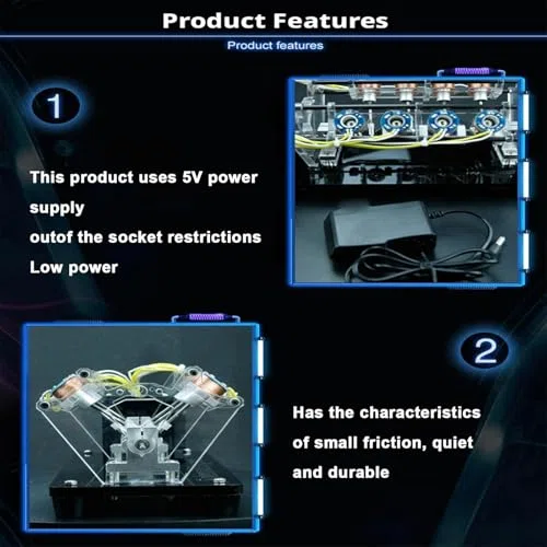 Model silnika elektromagnetycznego z konstrukcją LED, silnik cewki w kształcie litery V, podświetlany wyświetlacz pola magnetycznego i elektrycznego
