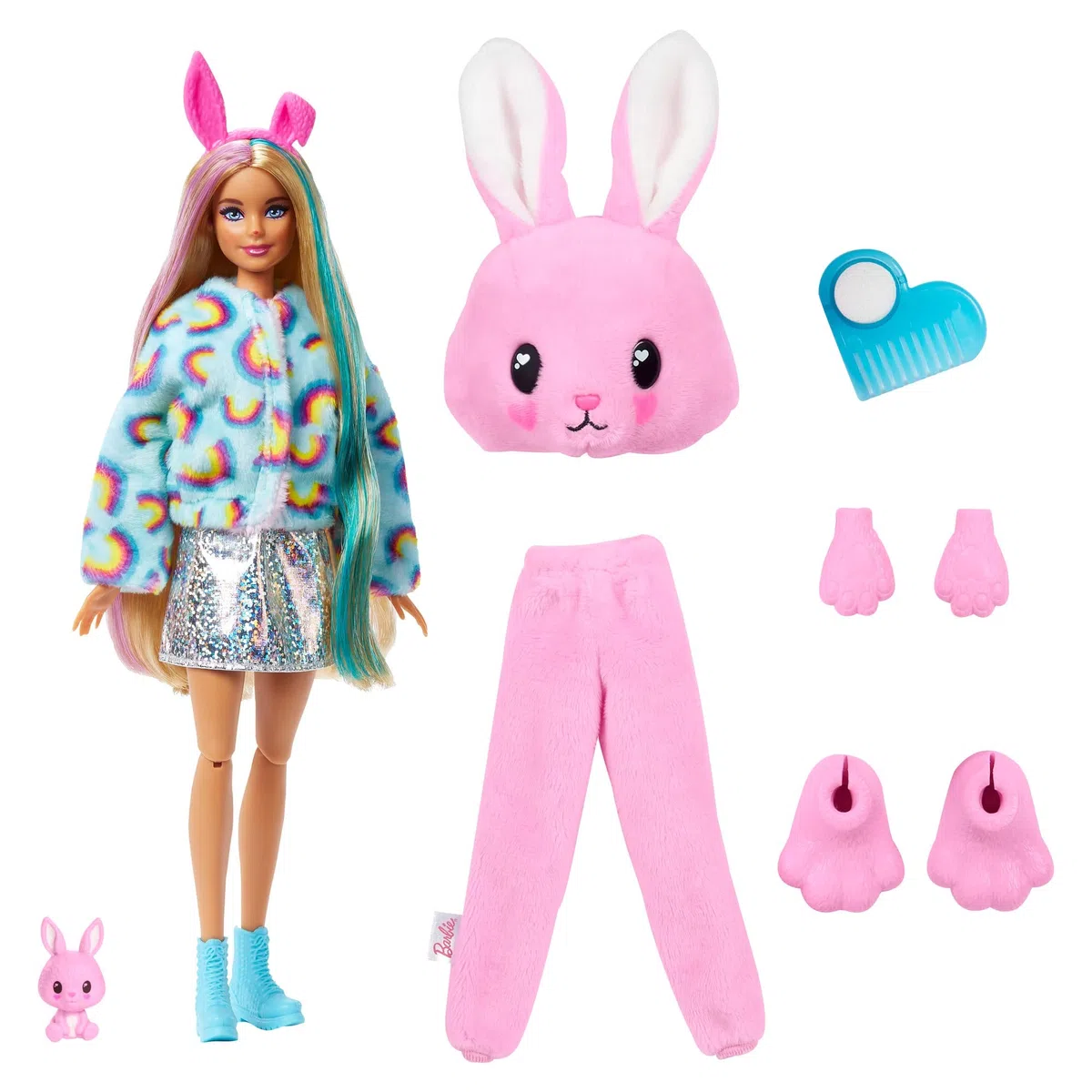 Barbie Cutie Reveal Lalka z kostiumem króliczka i 10 niespodziankami, w tym minizwierzątkiem + zmiana koloru, prezent dla dzieci od 3 roku życia, HHG19