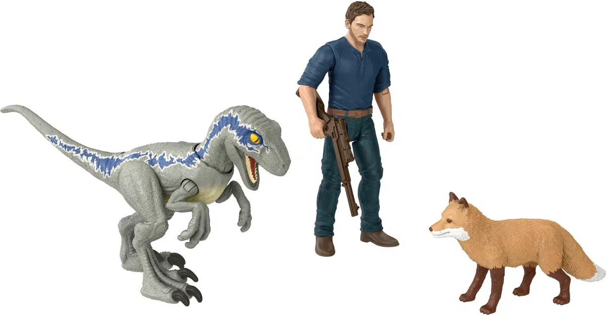 Jurassic World Dominion Human & Dino Pack Owen & Velociraptor beta i akcesoria, autentyczne figurki akcji, ruchome stawy, od 4 lat