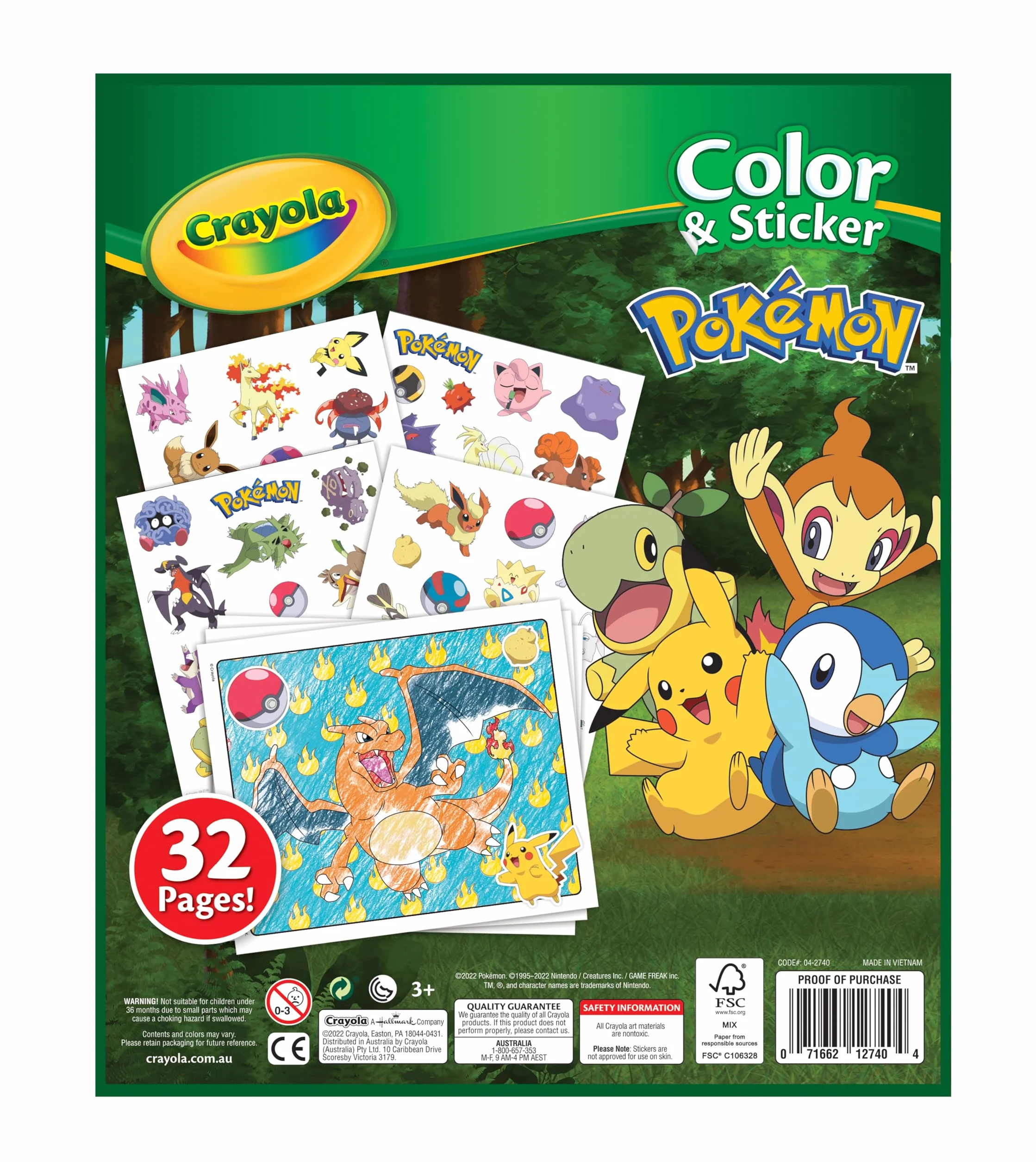 CRAYOLA Album do kolorowania z naklejką Pokemon, 32 zabawne strony i 4 arkusze naklejek w zestawie