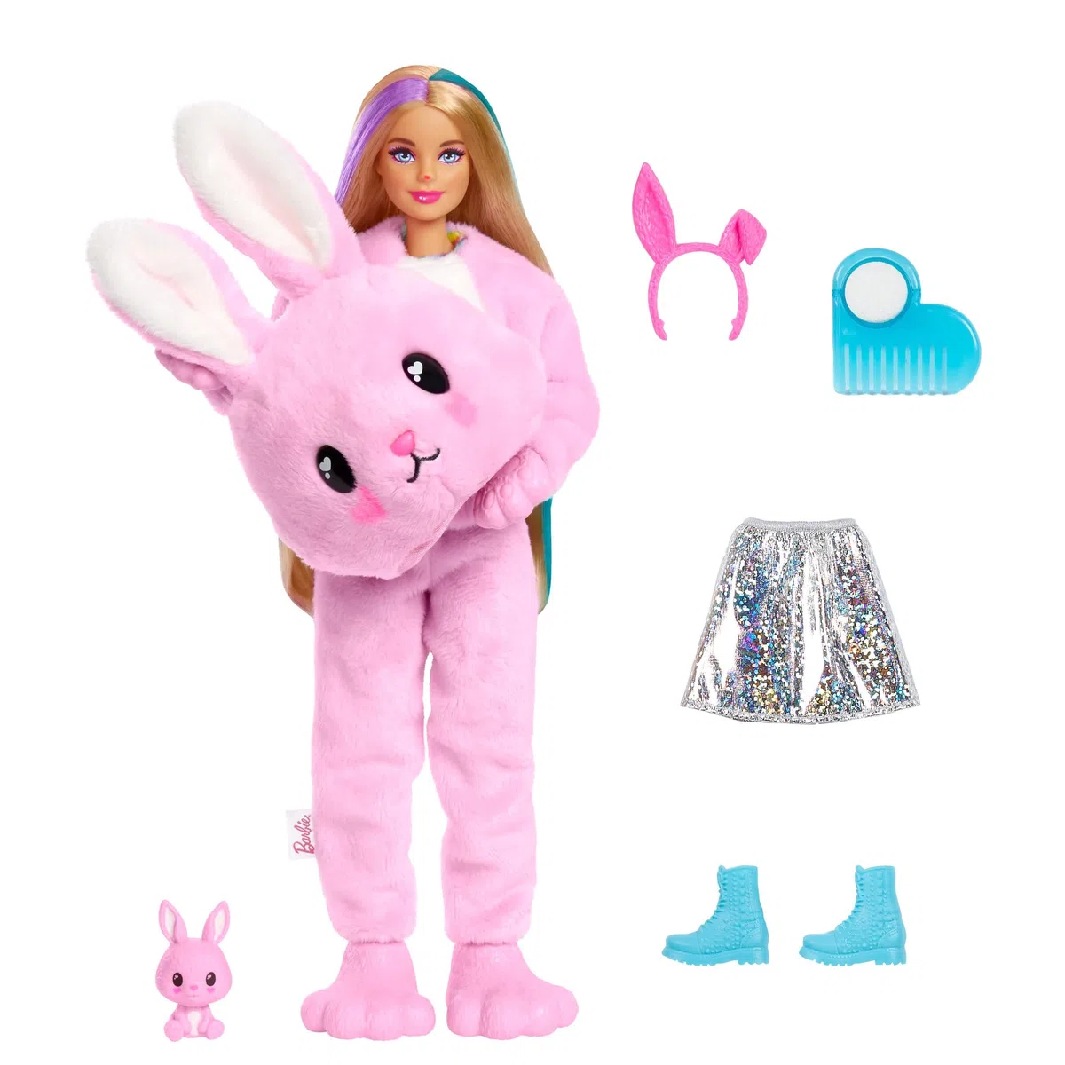 Barbie Cutie Reveal Lalka z kostiumem króliczka i 10 niespodziankami, w tym minizwierzątkiem + zmiana koloru, prezent dla dzieci od 3 roku życia, HHG19