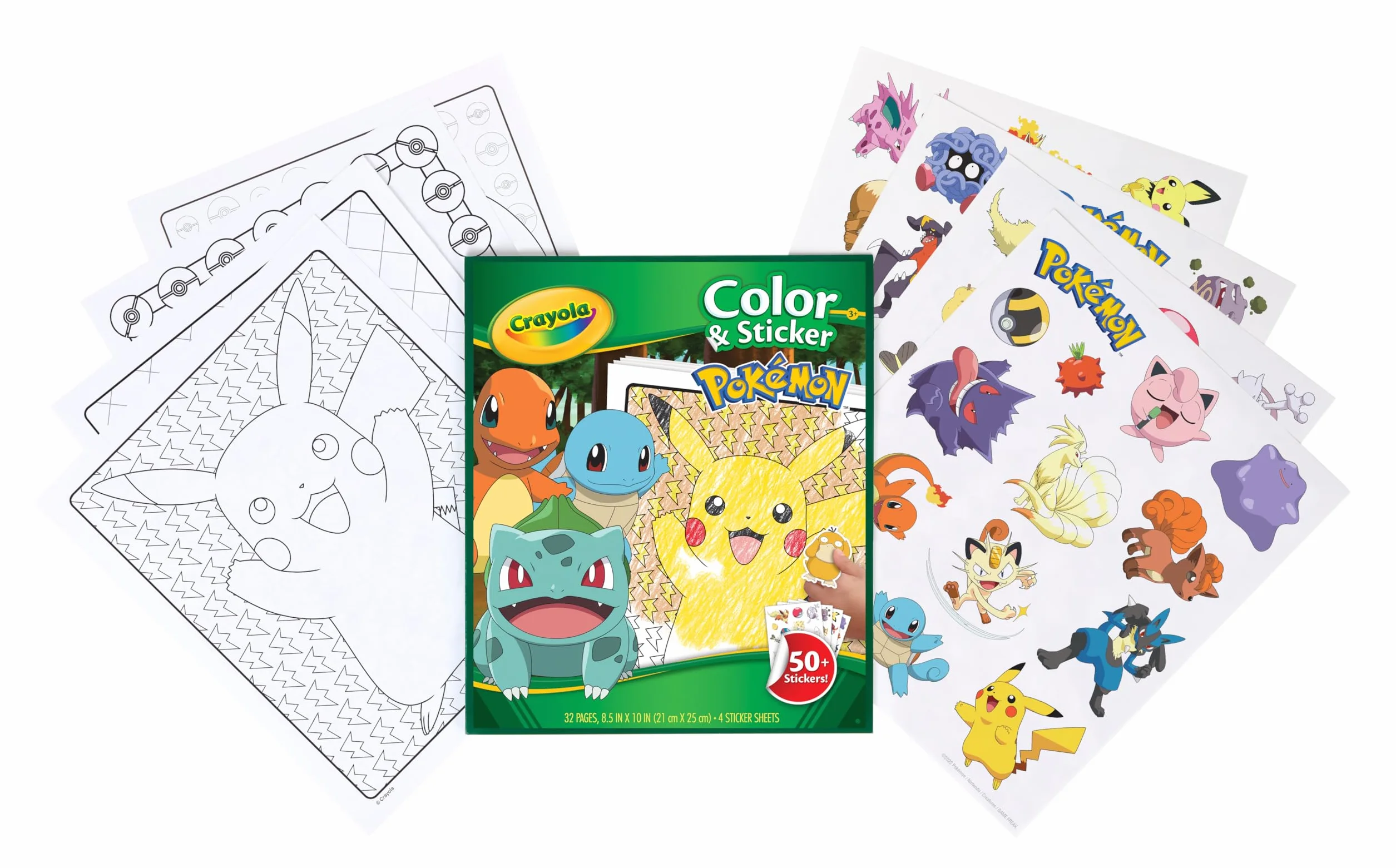 CRAYOLA Album do kolorowania z naklejką Pokemon, 32 zabawne strony i 4 arkusze naklejek w zestawie