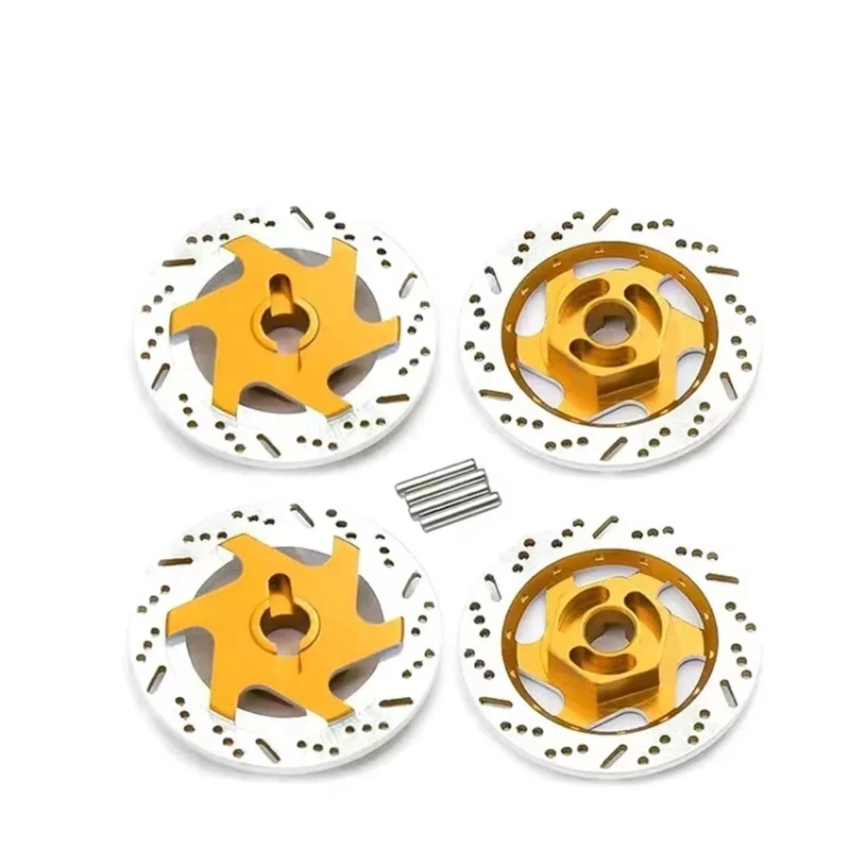 Części zamienne do Sakura D4 do wyścigów 1/10 4 sztuk metalowa obudowa felgi do tarczy hamulcowej metalowy sześciokątny adapter do dróg części samochodowych sterowanych radiowo (żółty)