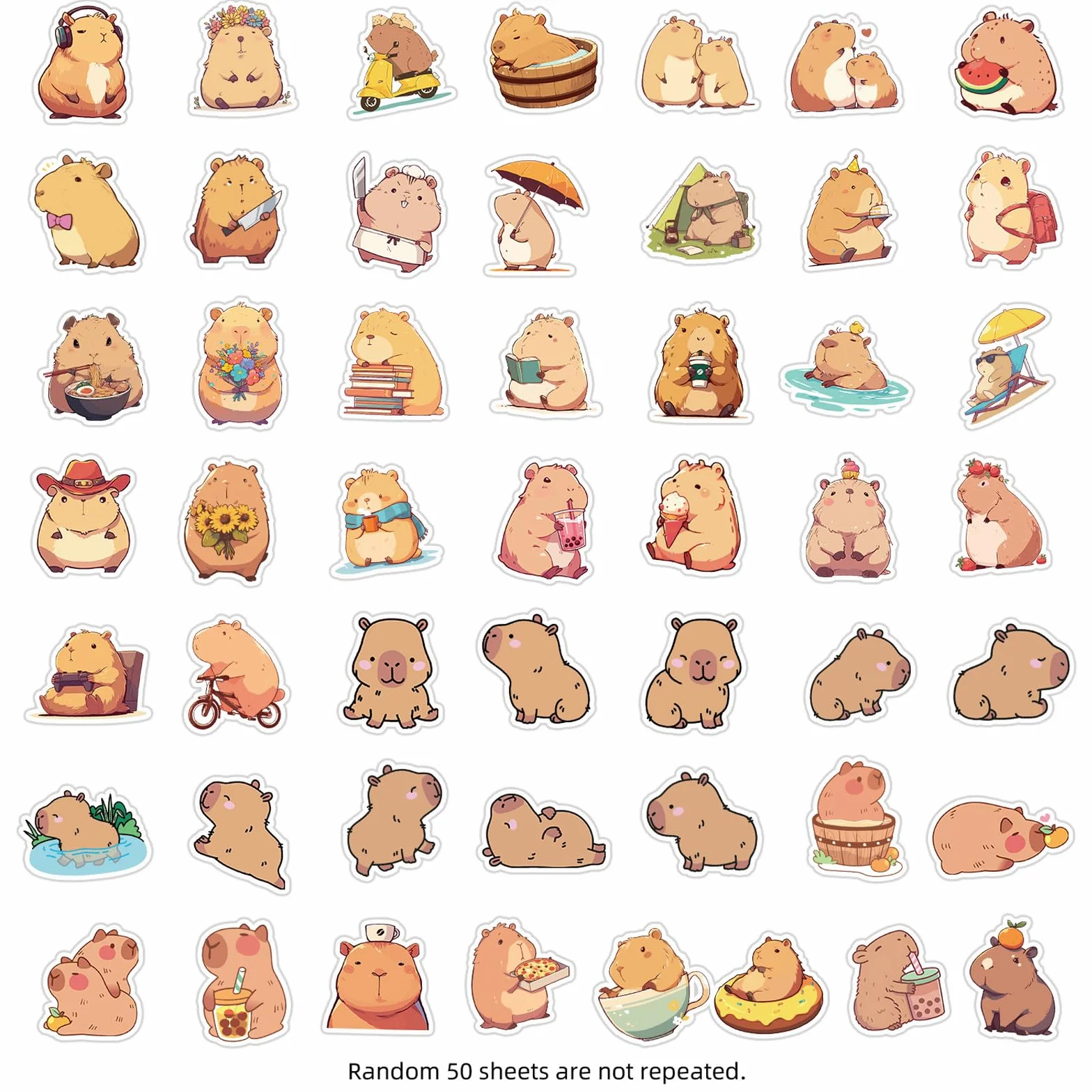 50 sztuk naklejek Capybara dla dzieci, duże 6,5 cm słodkie naklejki Capybara, wodoodporne naklejki Capybara na dekorację urodzin, naklejki Capibara, naklejki Kapibara na walizkę, butelkę z wodą