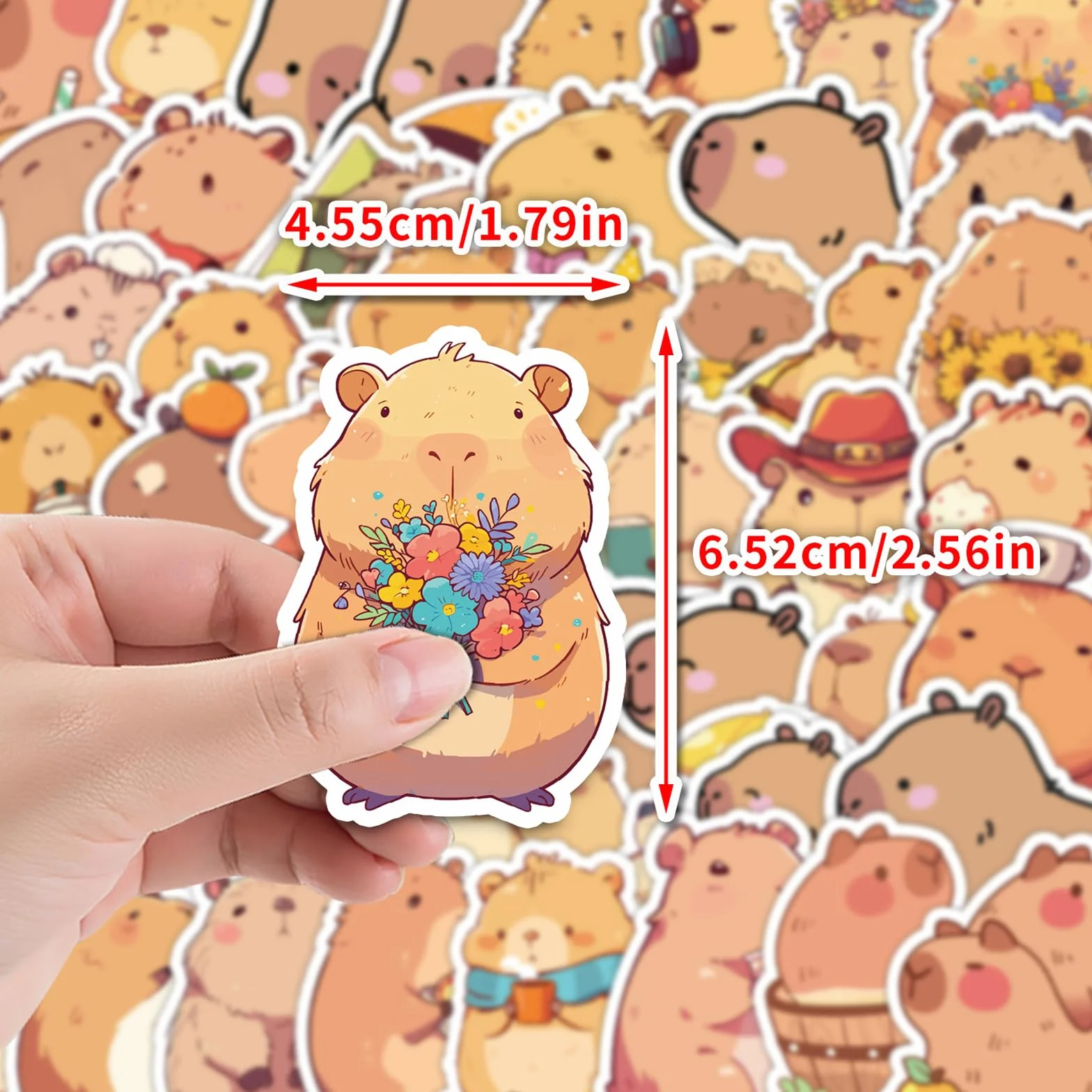50 sztuk naklejek Capybara dla dzieci, duże 6,5 cm słodkie naklejki Capybara, wodoodporne naklejki Capybara na dekorację urodzin, naklejki Capibara, naklejki Kapibara na walizkę, butelkę z wodą