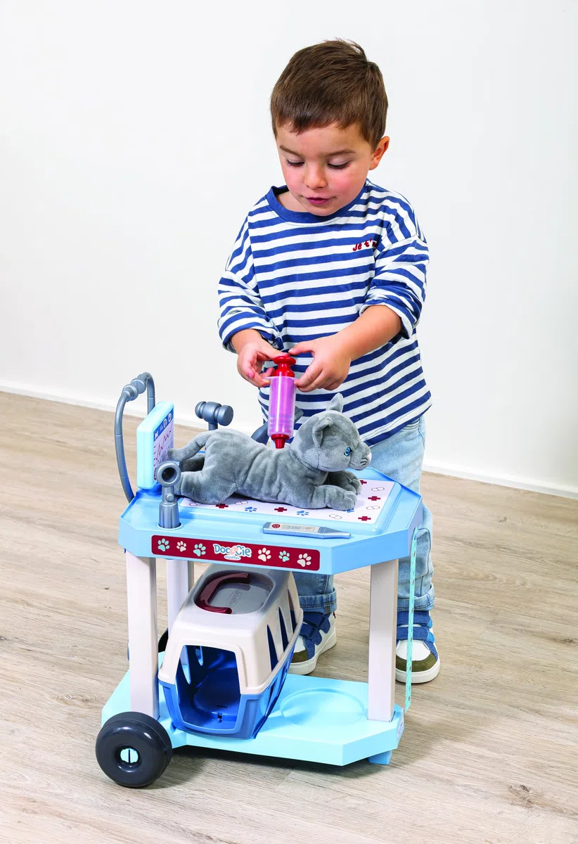 Ecoiffier Toys - 1918 - zestaw weterynaryjny dla kota - klinika tocząca się + 9 akcesoriów + pluszowy kot - zestaw imitacji - od 18 miesięcy - Wyprodukowano we Francji