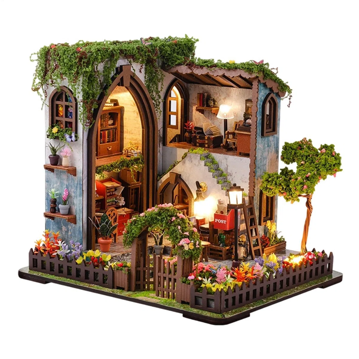 Miniaturowy zestaw do montażu domu, drewno 3D, szczegółowe ciepłe światło